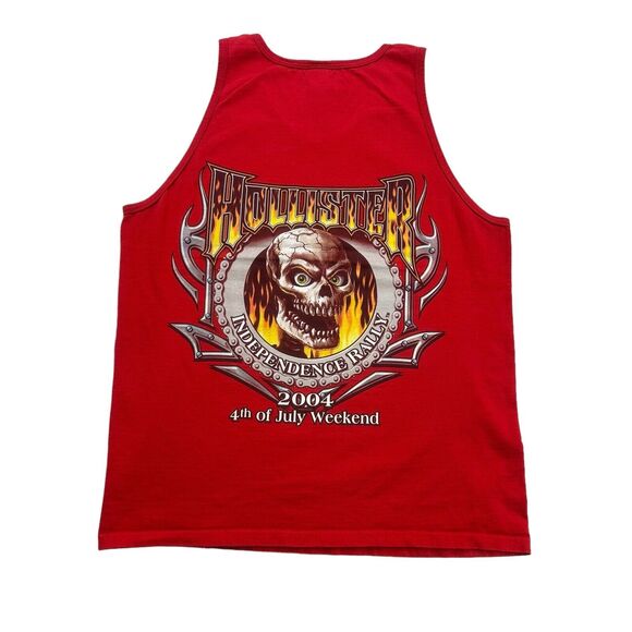 Fruit of the Loom Other - Vintage Biker Tank Top Mens Large L Red Skull 2004 Hollister Independence Rally